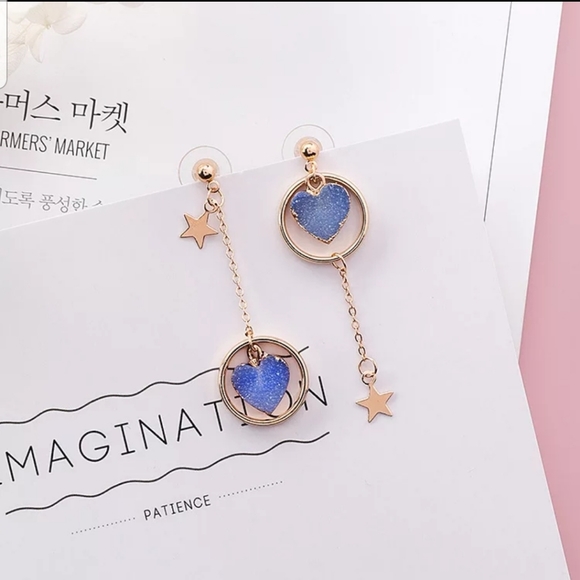 Jewelry - Stone Blue Heart Dangle Star Earrings